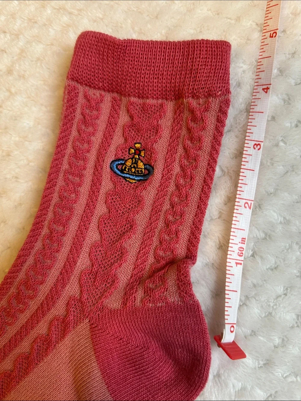 NWOT Vivienne Westwood Unisex Cable Knit Crew SockS With Orb Logo - Rose Pink